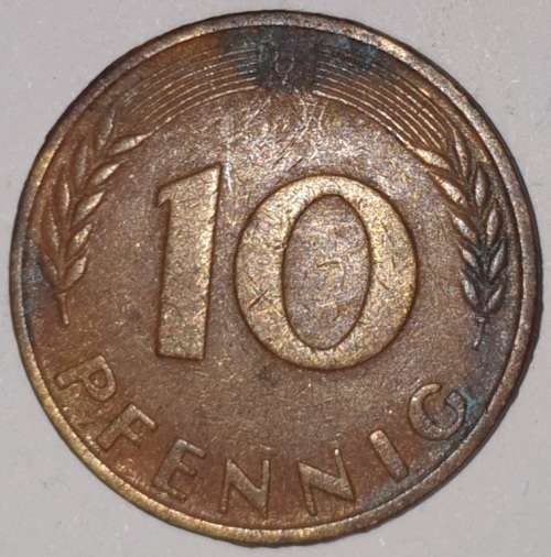 1966 D - 10 PFENNIG - TEN PFENNIG - GERMANY - FEDERAL REPUBLIC - (Brass Clad Steel) KM# 108